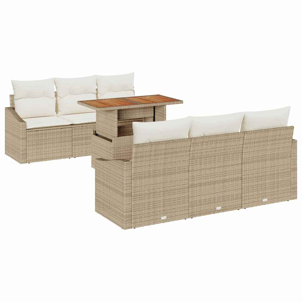 Garten-Sofa-Set mit Speicher 7 pcs Beige Poly Rattan